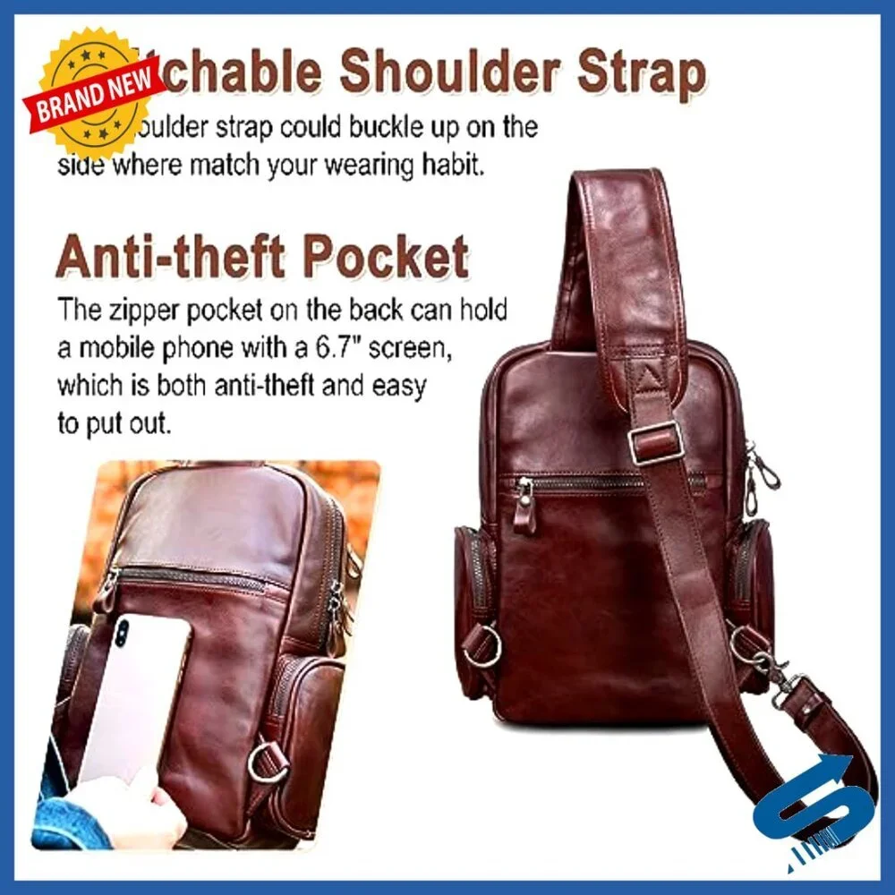 Large Genuine Leather Sling Bag Crossbody Backpack Anti-Theft Travel